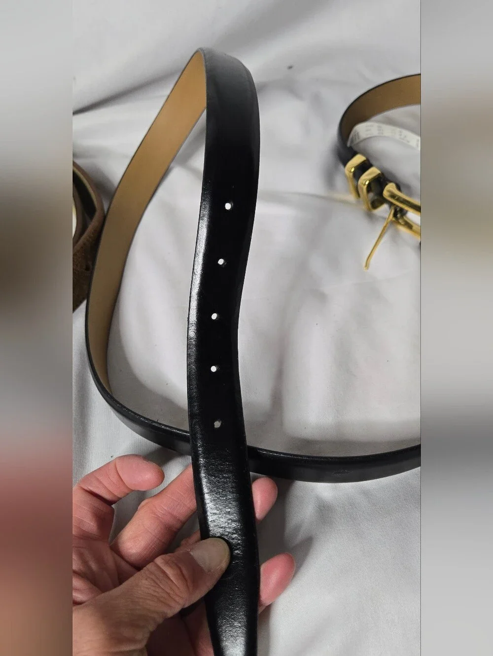 Lane Bryant Brown Suede Belt and Black Leather Belt with Gold Buckles